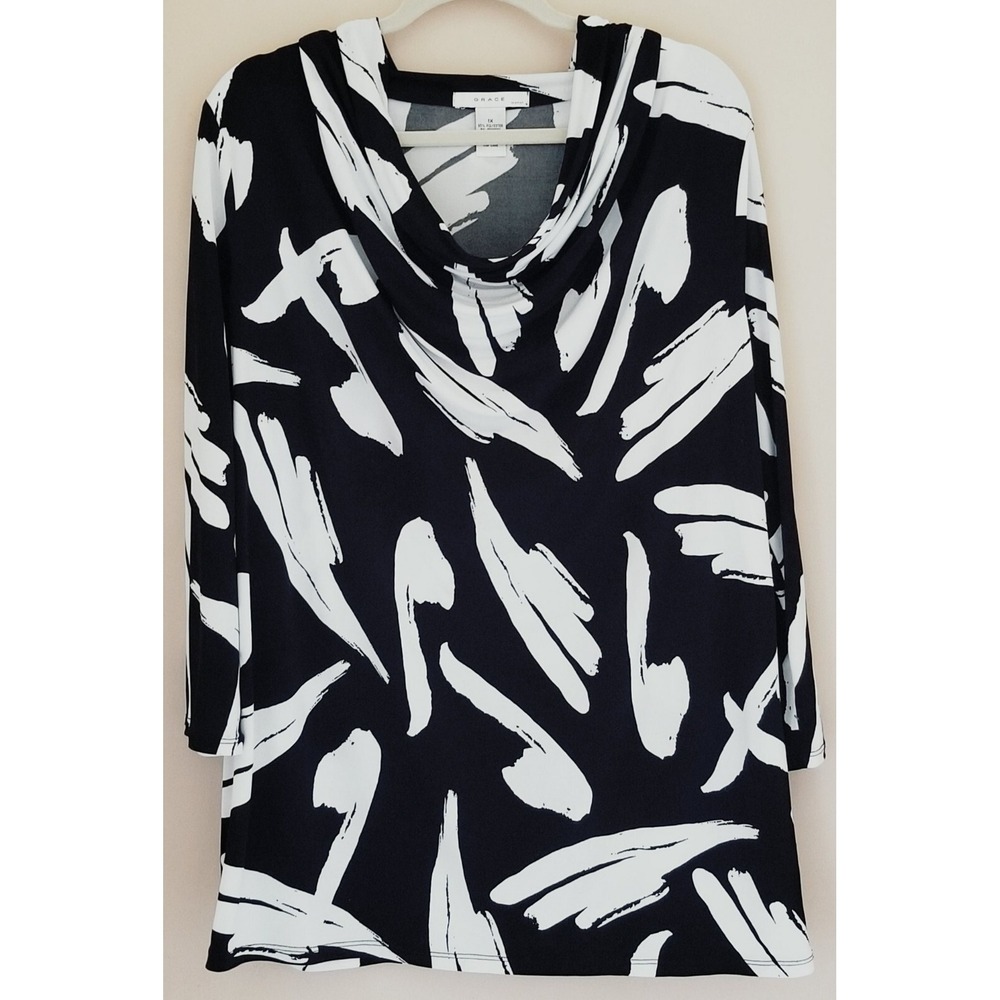 GRACE WOMEN Poly/Spandex Blend Stretch Blouse Long Sleeve Scoop Neck Sz 1X